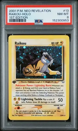 2001 POKEMON NEO REVELATION 1ST ED #13 RAIKOU-HOLO PSA 8 - Image 1