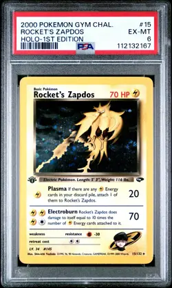 Rocket'S Zapdos Pokemon Gym Challenge First Edition 15 NM PSA 6 - Image 1