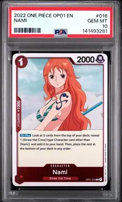 2022 ONE PIECE OP01-ROMANCE DAWN PRE ERRATA 016 NAMI PSA 10 GEM MINT - Image 1