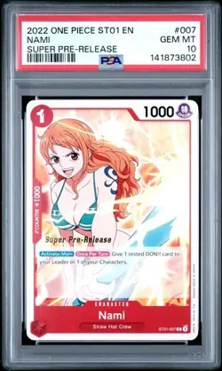 2022 ONE PIECE SUPER PRE RELEASE ST01-007 NAMI PSA 10 GEM MINT - Image 1