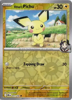 Ethan's Pichu 071/182 Reverse Holo SV10: Destined Rivals Pokemon Card TCG - Image 1