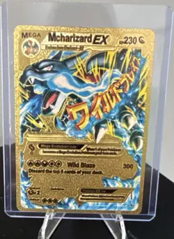 Pokemon Mcharizard EX Mega Evolution Gold Metal 230 HP Collectible Card - Image 1