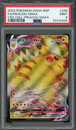 2023 PSA 9 Pokemon Pikachu VMAX BSP SWSH286 Black Star Promo Card Crown Zenith - Image 1
