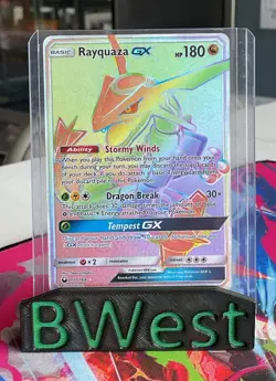 Rayquaza GX Secret LP 177 SM Sun & Moon Celestial Storm Rainbow Full Art Pokemon - Image 1
