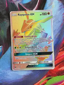 Rayquaza GX Secret LP 177 SM Sun & Moon Celestial Storm Rainbow Full Art Pokemon - Image 2