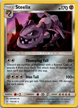 Steelix 139/236 Holo Rare Cosmic Eclipse Pokemon Reverse Holo Near Mint - Image 1