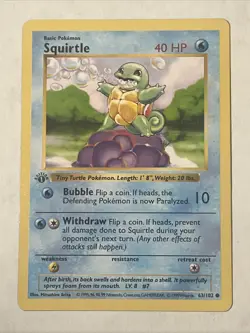 Squirtle Base Set 1st Edition Shadowless 63/102 Pokemon - Image 1