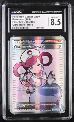 CGC 8.5 Pokemon Center Lady 2014 Flashfire 105/106 Holo Pokemon Card - Image 1