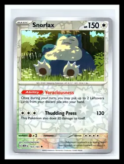 💥 2023 Pokemon Snorlax 143/165 Reverse Holo Scarlet Violet 151 English - Image 1