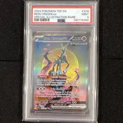 Pokemon TCG 2024 SV05 Temporal Forces Iron Crown ex Holo Rare 206/162 PSA 9 - Image 1
