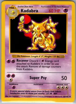 Kadabra 32/102 Base Set (Shadowless) - Pokemon Card - LP - Image 1