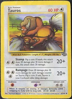 Tauros 47/64 Jungle Regular *DAMAGED* Pokemon Card - Image 1