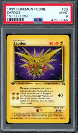 PSA 9 Pokemon 1999 1st Edition Fossil Zapdos Rare #30 - Image 1