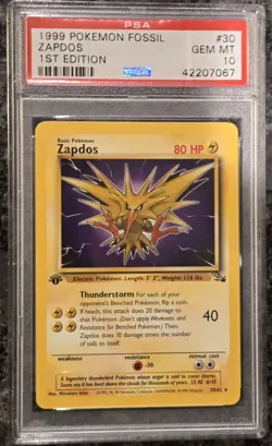 1999 Pokemon Fossil Zapdos Non-Holo PSA 10 - Image 1