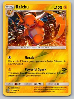 Raichu 67/236 Rare Cosmic Eclipse Pokemon Reverse Holo Near Mint - Image 1