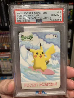 1998 Pocket Monsters Sealdass Fancy Graffiti Surfing Pikachu PSA 10 - Image 1