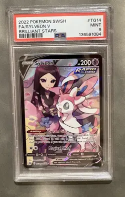 2022 POKEMON SWSH TG14 FULL ART SYLVEON V - BRILLIANT STARS PSA 9 MINT - Image 1