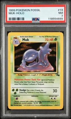 1999 Pokemon Fossil Muk 13/62 Fossil Holo Graded PSA 7 - Image 1