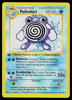 Pokemon Card - Poliwhirl Base Set Shadowless 38/102 1st Edition Uncommon - Image 1