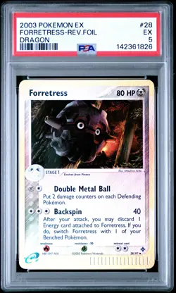 2003 POKEMON EX DRAGON #28 FORRETRESS-REVERSE FOIL PSA 5 - Image 1
