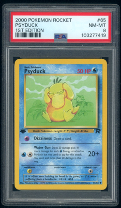 2000 Pokemon Psyduck #65 Rocket 1st Edition PSA 8 Nm/Mt - Image 1