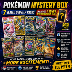 🎁 Pokemon Mystery Box – 7 Sealed Booster Packs (Includes BONUS Pack for Gift) - Image 1