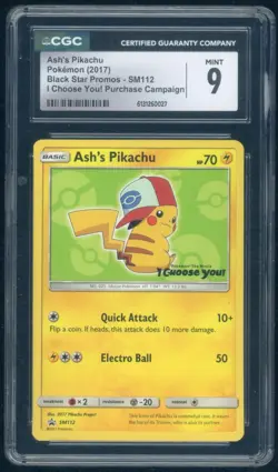 2017 Pokemon Pikachu Ash's Pikachu Black Star Promo Campaign CGC 9 MINT - Image 1