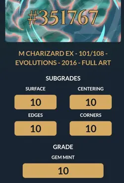 M Charizard EX Full Art 101/108 ACE 10 2016 Pokemon XY Evolutions Perfect Subs - Image 3