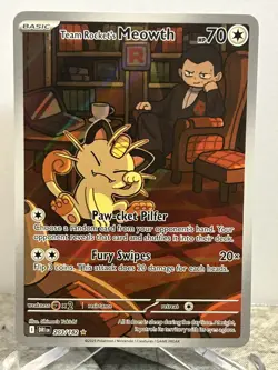 Team Rocket's Meowth Illustration Rare 203/182 Destined Rivals Holo Pokemon - Image 1