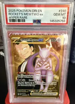 2025 Pokemon Destined Rivals TEAM ROCKET'S MEWTWO ex Hyper Rare #240 PSA 10 Gem - Image 1