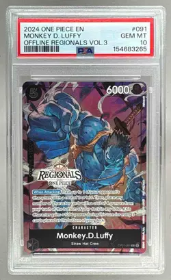 3265 Monkey D. Luffy 2024 One Piece Offline Regionals Promo OP07-091 PSA 10 - Image 1