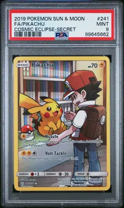 2019 POKEMON SUN & MOON COSMIC ECLIPSE SECRET #241 FULL ART/PIKACHU PSA 9 - Image 1