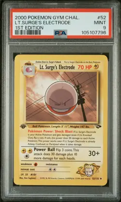 2000 POKEMON GYM CHALLENGE 52 LT. SURGE'S ELECTRODE 1ST EDITION - PSA MINT 9 - Image 1