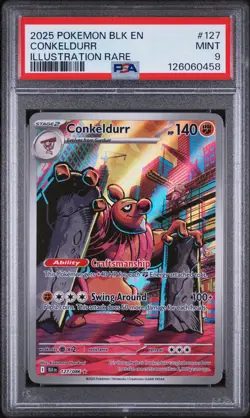 2025 POKEMON BLK EN-BLACK BOLT ILLUSTRATION RARE #127 CONKELDURR PSA 9 - Image 1