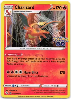 Charizard 010/078 Holo Pokemon GO MP - Image 1