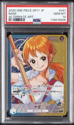 2025 ONE PIECE JPN OP11-A FIST OF DIVINE SPEED ALTERNATE ART #041 NAMI PSA 10 - Image 1