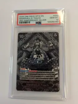 One Piece OP12 Marshall D. Teach 3rd Anniversary Silver SP PSA 10 - Image 1