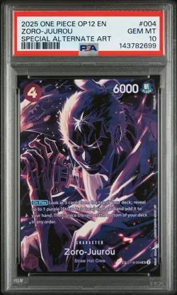 2025 One Piece OP12 EN Zoro Juurou Special Alternate Art #004 PSA 10 GEM MINT - Image 1