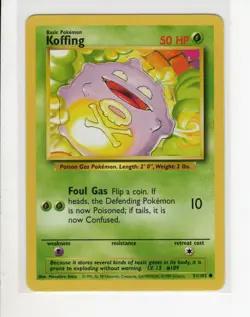 BASE SET KOFFING POKEMON CARD 51/102 LP - Image 1