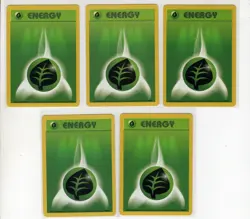 5 X GRASS ENERGY BASE SET POKEMON CARDS 99/102 LP - Image 1