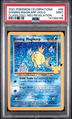 Shining Magikarp 66/64 Pokemon Card Celebrations Anniversary Holo PSA 9 Graded - Image 1