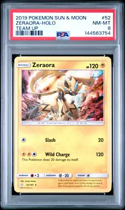 2019 Pokemon Team Up Zeraora Holo #52 PSA 8 NM-MT Graded Card - Image 1