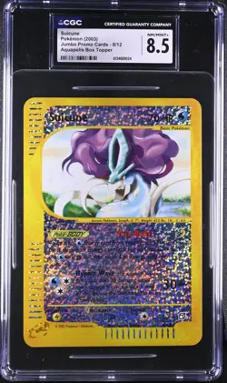 CGC 8.5 NM/MINT+ Suicune 8/12 Jumbo Aquapolis Box Topper Pokemon Card - Image 1