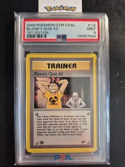First Edition 2000 Pokemon Gym Challenge 112/132 Blaine's Quiz #3 PSA Mint 9 - Image 1