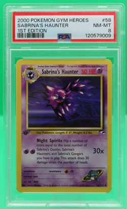 2000 POKEMON GYM HEROES 1ST EDITION #58 SABRINA'S HAUNTER PSA 8 - Image 1