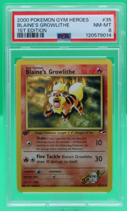 2000 Pokemon Gym Heroes Blaine's Growlithe 1st Edition #35 PSA 8 - Image 1