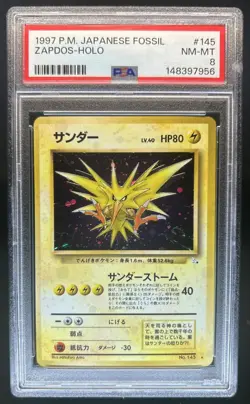 1997 Pokemon Mystery of the Fossils JP Zapdos Rare Holo #145 PSA 8 - Image 1