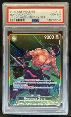 2025 One Piece Japanese 2nd Anniversary Roronoa Zoro Secret #OP06-118 PSA 10 - Image 1