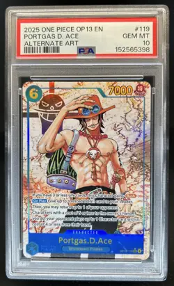 2025 One Piece Portgas D. Ace Secret Rare Alt Art Alternative #OP13-119 PSA 10 - Image 1
