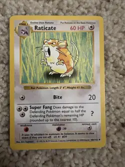 Raticate 40/102 Shadowless Rare Base Set - Pokemon Card WOTC Near Mint NM - Image 1
